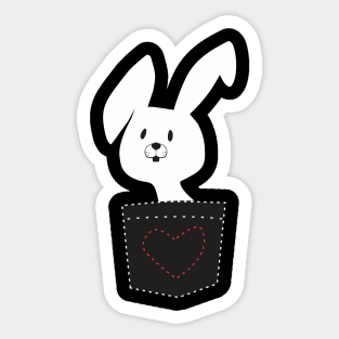 Cute White Easter Bunny With Black Pocket And Red Heart Sticker